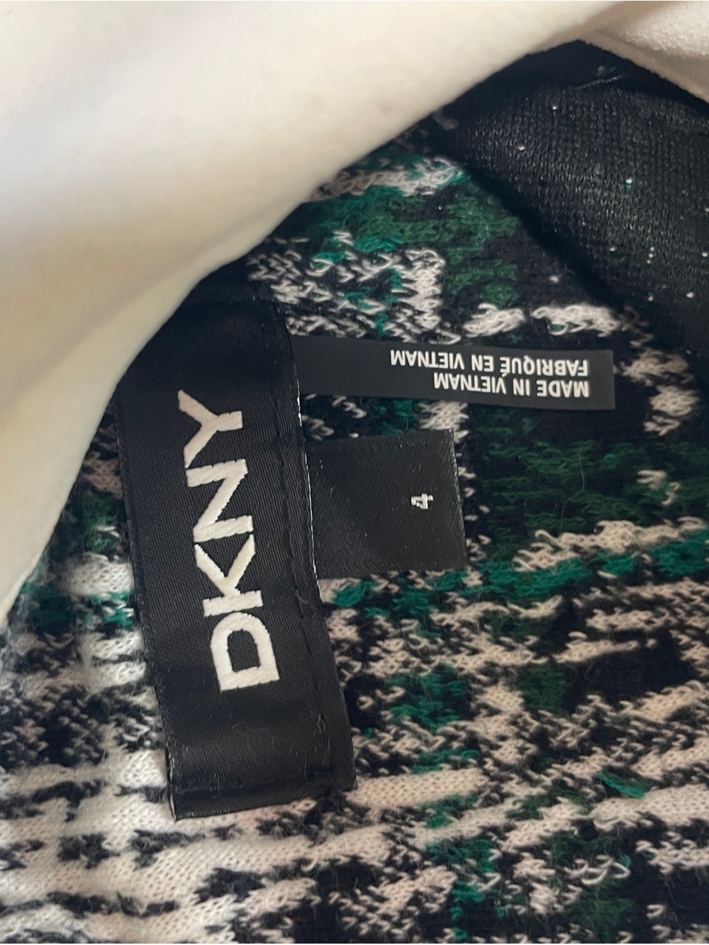 DKNY Black,‎ Green & White Plaid Tweed Mini Dress - Picture 7 of 9